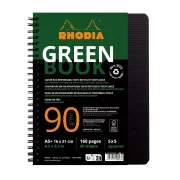 Rhodiactive Greenbook Doppelspiralbuch A5+, 16x21cm 80 Blatt kariert mit Kopfleiste - aus Recycling-PP