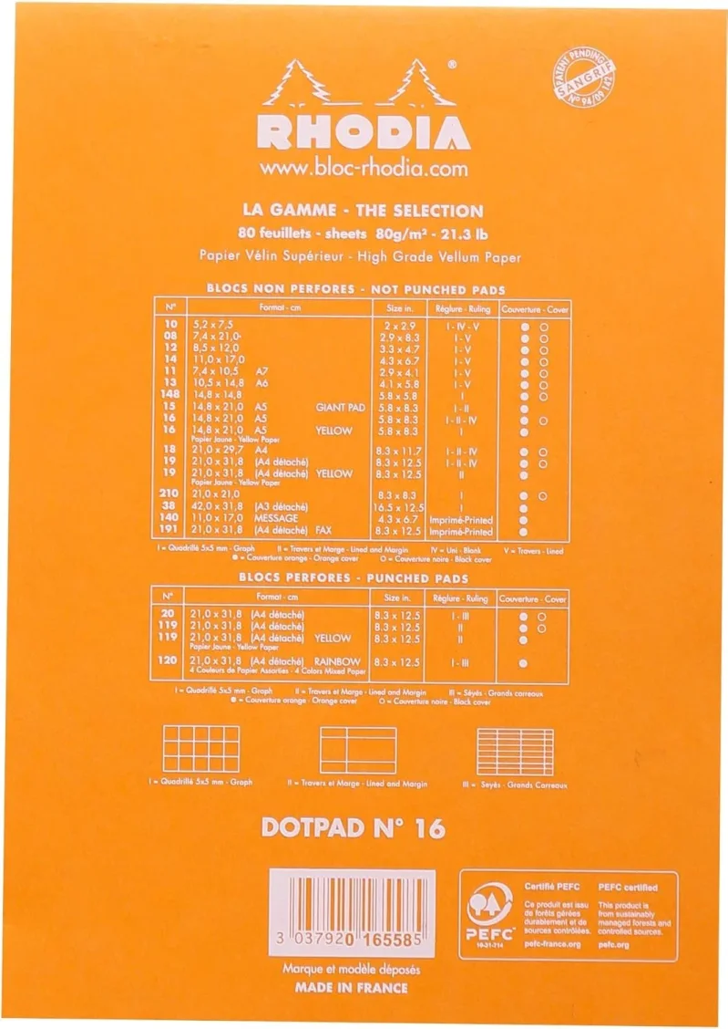 Rhodia dotPad - gehefteter Block No.16 A5, 80 Blatt dot/punktkariert - Orange