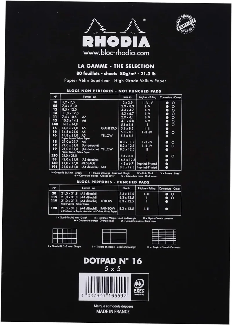 Rhodia dotPad - gehefteter Block No.16 A5, 80 Blatt dot/punktkariert - Schwarz