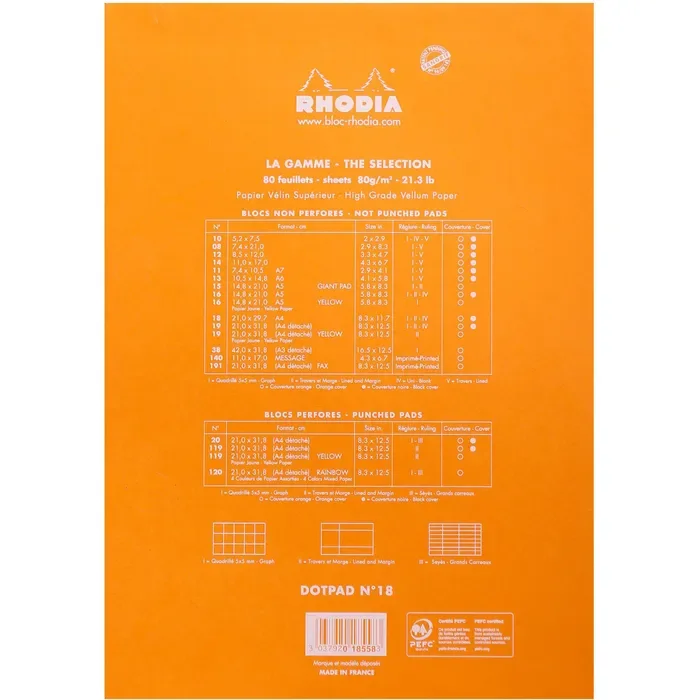 Rhodia dotPad - gehefteter Block No.18 A4 - 21 x 29,7 cm, 80 Blatt dot/punktkariert - Orange