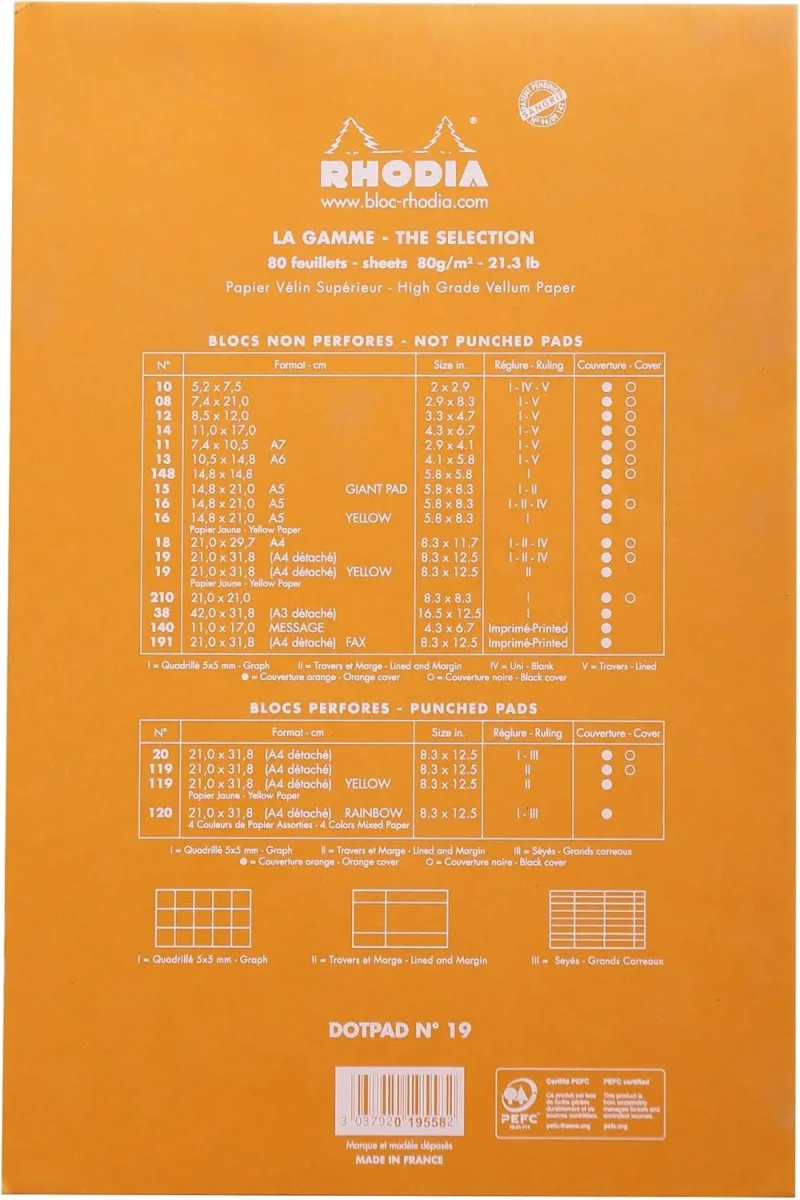 Rhodia dotPad - gehefteter Block No.19 A4+ - 21 x 31,8cm, 80 Blatt dot/punktkariert - Orange