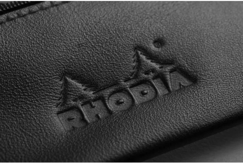 Flaches Schlampermäppchen Rhodia, Echtleder ePure, 22x8,5cm - Schwarz