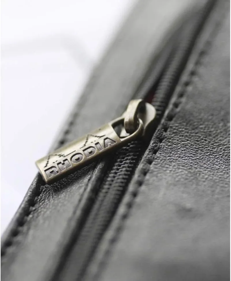 Flaches Schlampermäppchen Rhodia, Echtleder ePure, 22x8,5cm - Schwarz