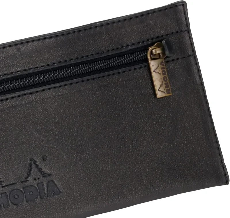 Flaches Schlampermäppchen Rhodia, Echtleder ePure, 22x8,5cm - Schwarz