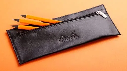 Flaches Schlampermäppchen Rhodia, Echtleder ePure, 22x8,5cm - Schwarz