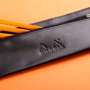 Flaches Schlampermäppchen Rhodia, Echtleder ePure, 22x8,5cm - Schwarz