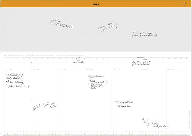 Rhodia undatierte Schreibunterlage mit Wochenplaner A2