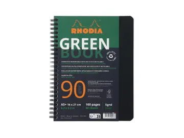 Rhodiactive Greenbook Doppelspiralbuch A5+, 16x21cm, 80 Blatt liniert mit Kopfleiste - aus Recycling-PP